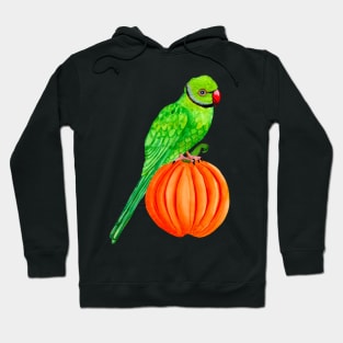 Cute Halloween Ringneck Parrot on Autumn Pumpkin Hoodie